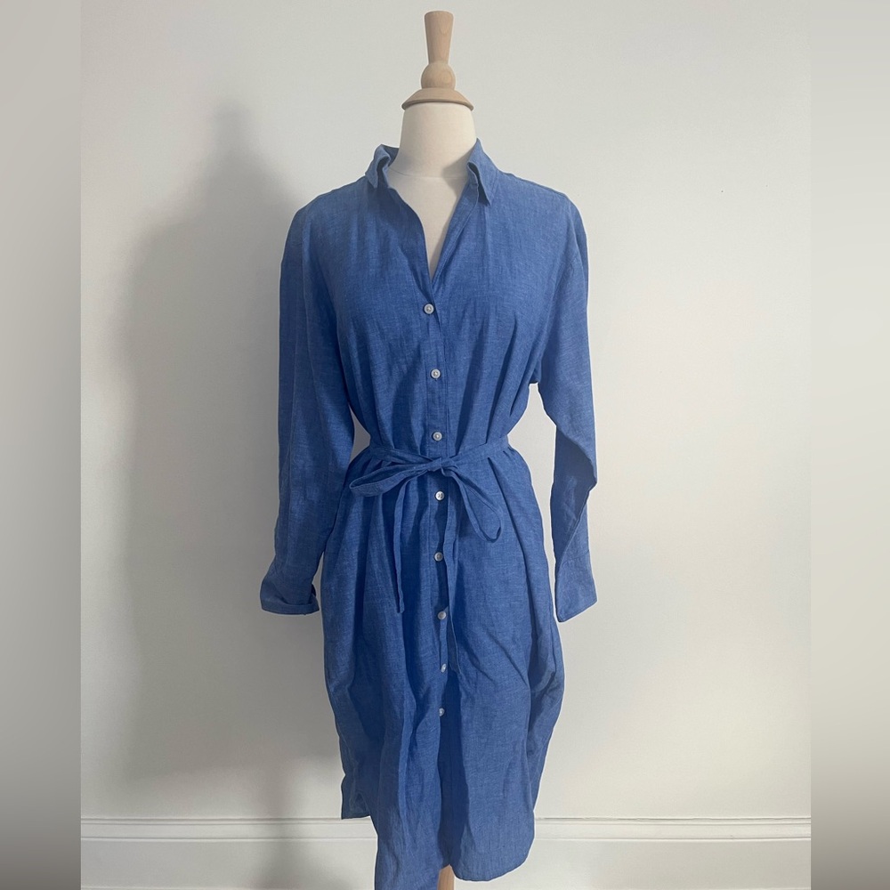 H&M long sleeve blue shirtdress SZ Small